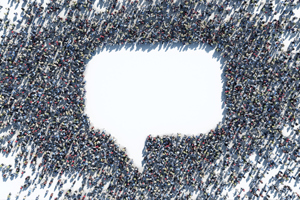 crowd forming a talk bubble-GettyImages-1457560942