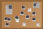 Investigation board with pinned photos