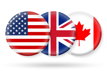 USA UK Canada round flags-GettyImages-1438625936