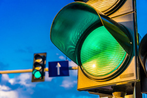 Traffic light over urban intersection-GettyImages-1168877430