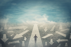 Are Your Marketing Tactics Supporting Your Business Strategy? If You’re Not Sure, Try Task And Purpose Choosing the correct pathway, difficult decision concept, confusion symbol-iStock-1173531479