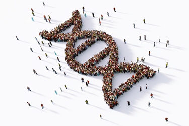 Human crowd forming a big DNA symbol-[GettyImages-1129579152 Human crowd forming a big DNA symbol-[GettyImages-1129579152
