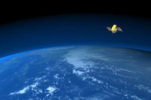 New research shows that the outermost layer of the atmosphere will lose 3 percent of its density over the coming decade, a sign of the far-reaching impacts of greenhouse gas emissions. As the density declines, orbiting satellites experience less drag. (Illustration &copy;UCAR)