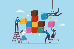Build business framework, teamwork help development growth, improvement process, planning together-GettyImages-2226781046