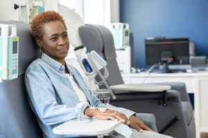 woman receiving cancer treatment-GettyImages-1346190289