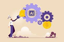 Working with AI or partnership with a robot, businesswoman, robot collaboration, integrating artificial intelligence into workflow-GettyImages-2246804486