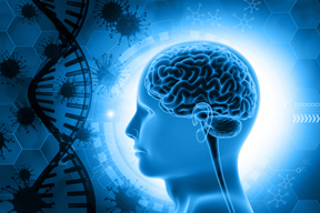 Human brain with dna and virus-GettyImages-1622392069