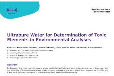 Ultrapure Water For Determination of Toxic Elements In Environmental Analyses