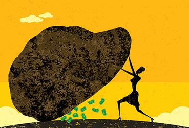 Woman Finding Money Under Large Rock Woman Finding Money Under Large Rock