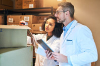 GettyImages-1022854310-shipping-boxes-medicine-storage-scientists-tablet