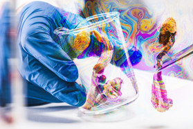 Psilocybin science and research, Person examining fungi-GettyImages-1365323071