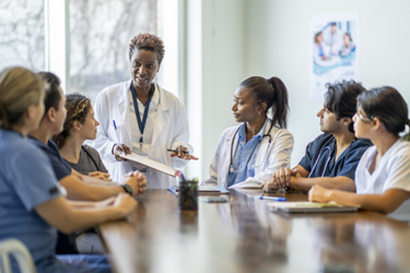 Female doctor teaching nursing students-GettyImages-1387152896