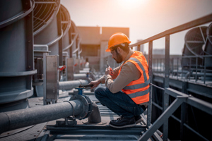 engineer checking cooling tower-GettyImages-1369464701